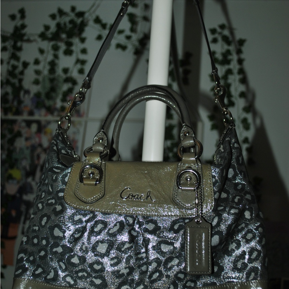 Coach Metallic Gray Leopard Shoulder Bag